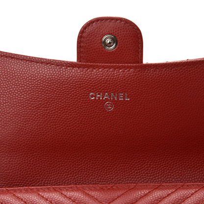 Chanel Caviar Chevron Quilted Large Flap Wallet Dark Red 6 of 9