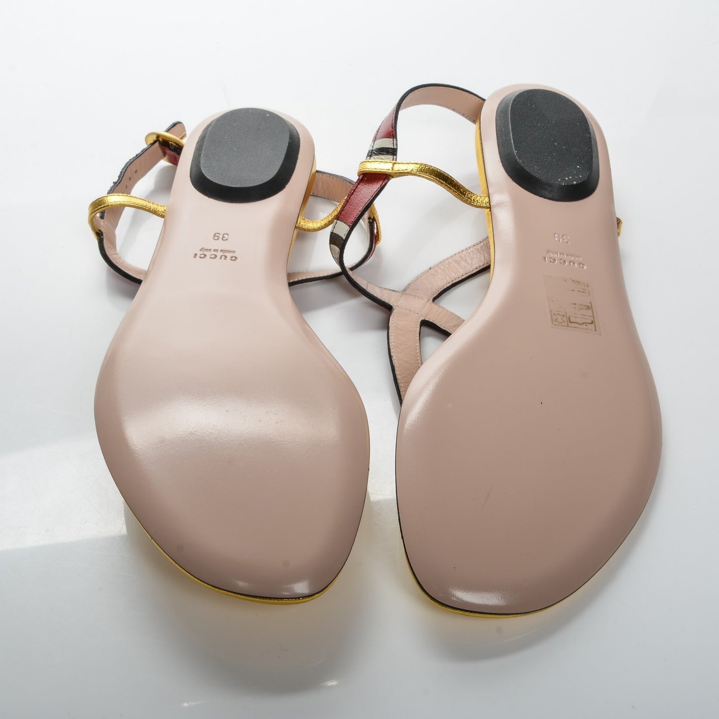 Metallic Calfskin Yoko T Strap Snake Thong Sandals 39 Gold