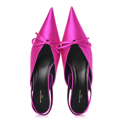 Balenciaga Satin Pointed Toe Knife Slingback 40mm Mules 38 Rose Fuchsia 2 of 9