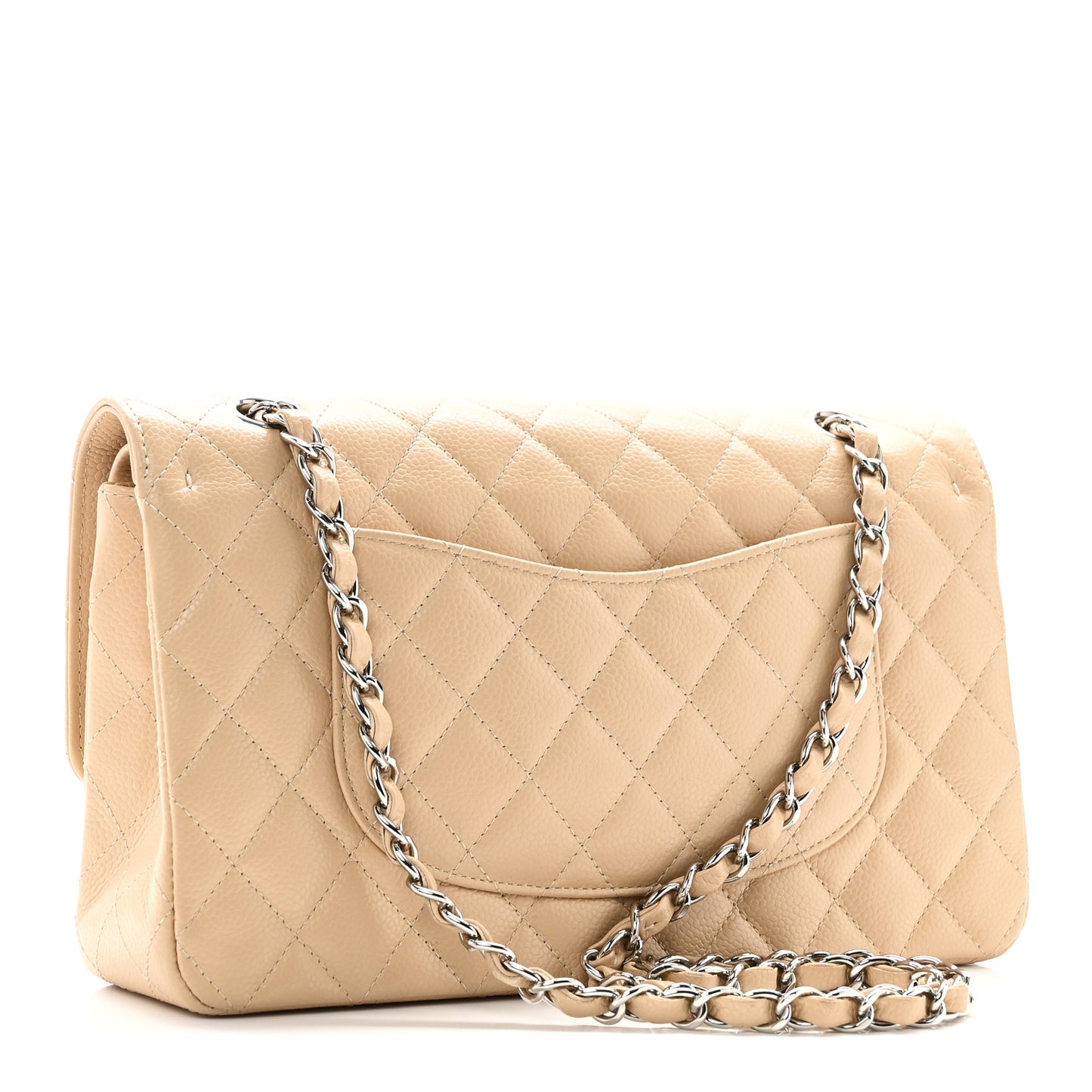 Caviar Quilted Medium Double Flap Beige