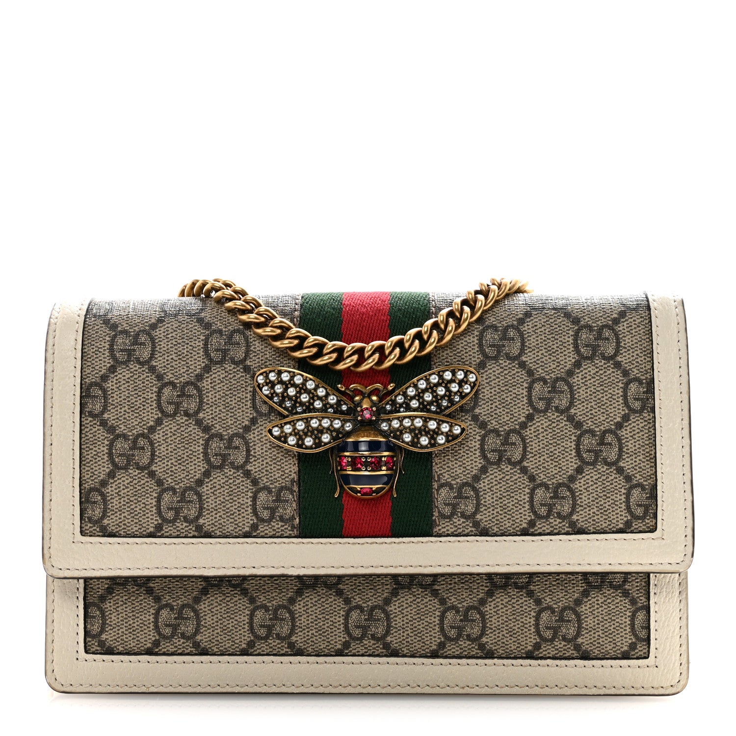 Gucci GG Supreme Monogram Web Queen Margaret Chain Wallet White 1 of 12