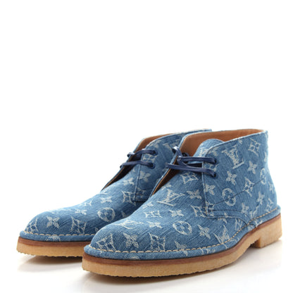 Louis Vuitton Monogram Denim Mens High-Derby Boots 7 Blue 3 of 12