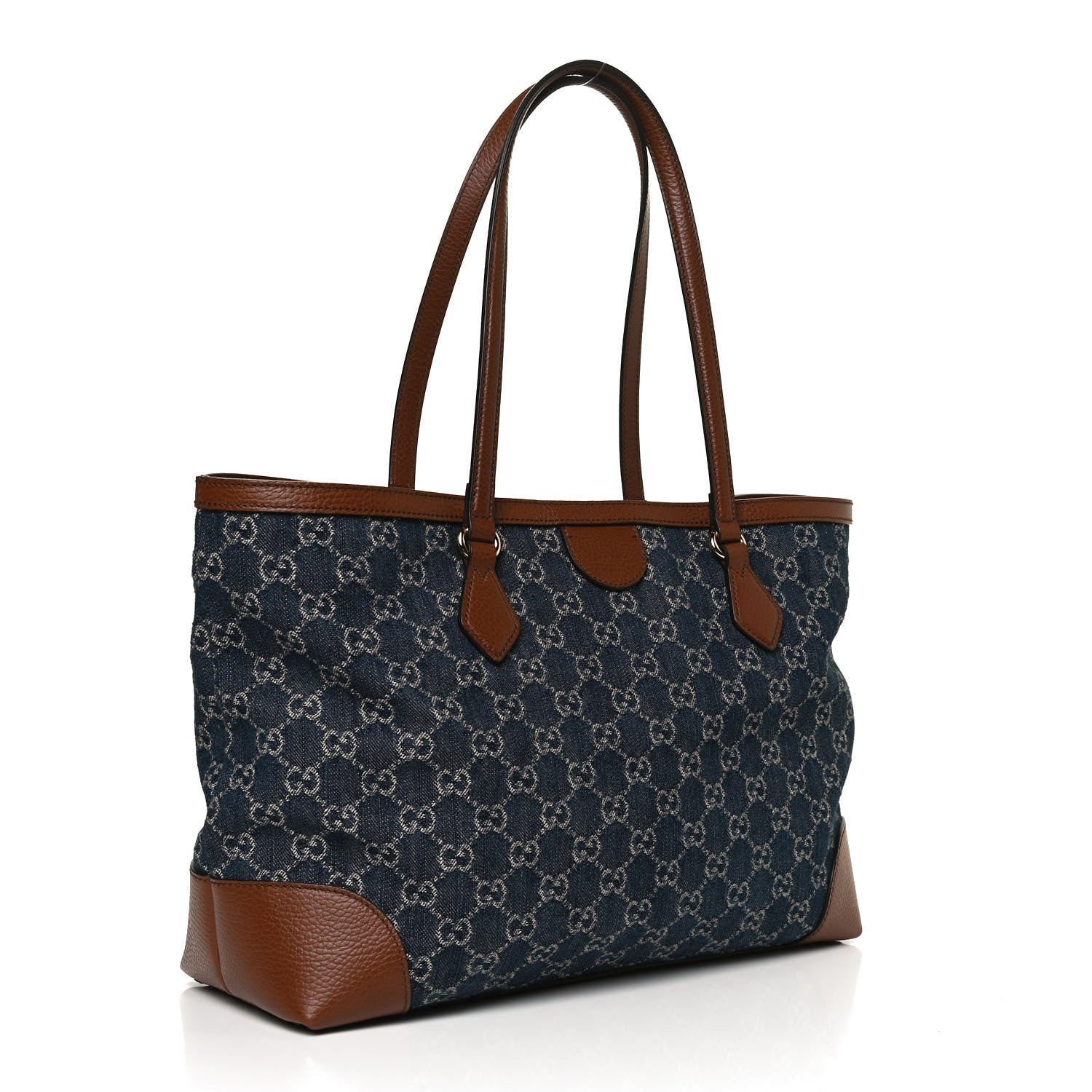 Gucci New Denim GG Monogram Medium Ophidia Shopping Tote Blue Tea Cuir 3 of 13