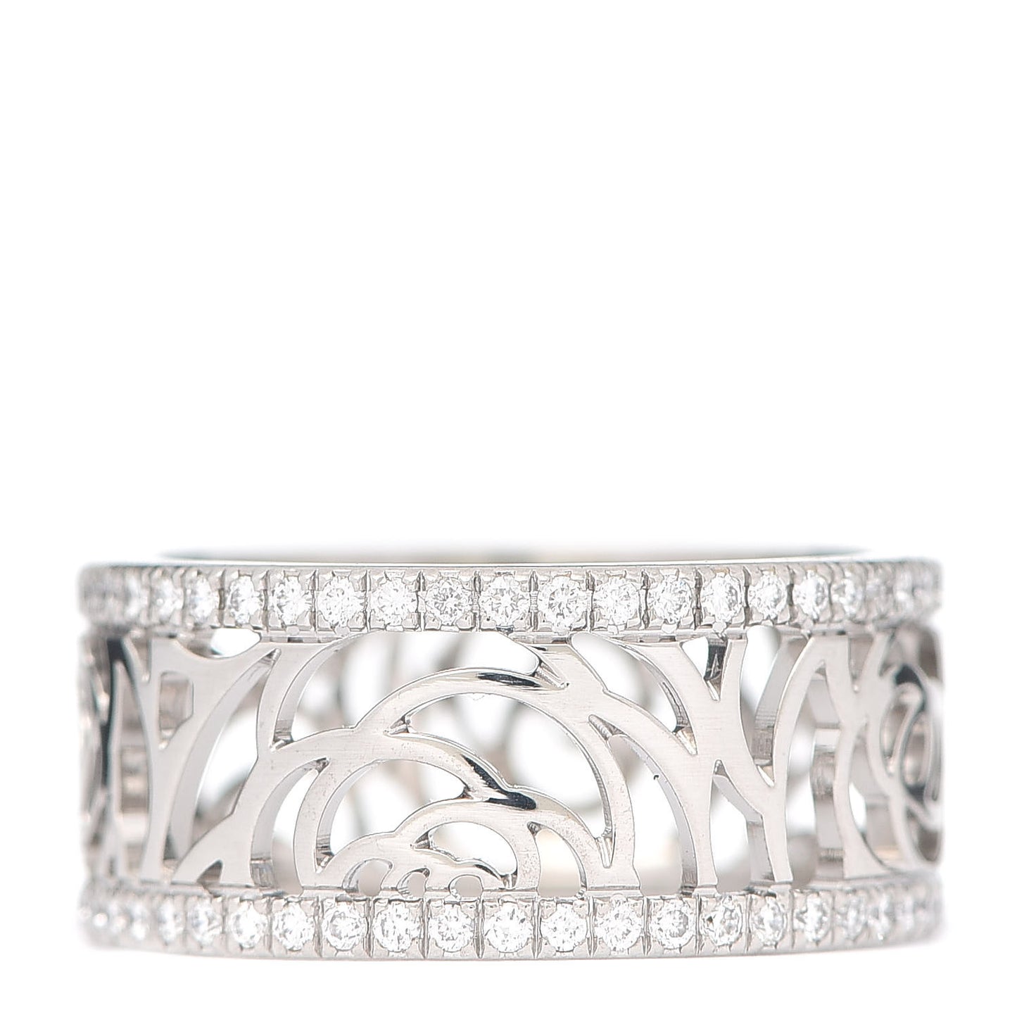 18K White Gold Diamond Camellia Ajoure Band Ring 53 6.25