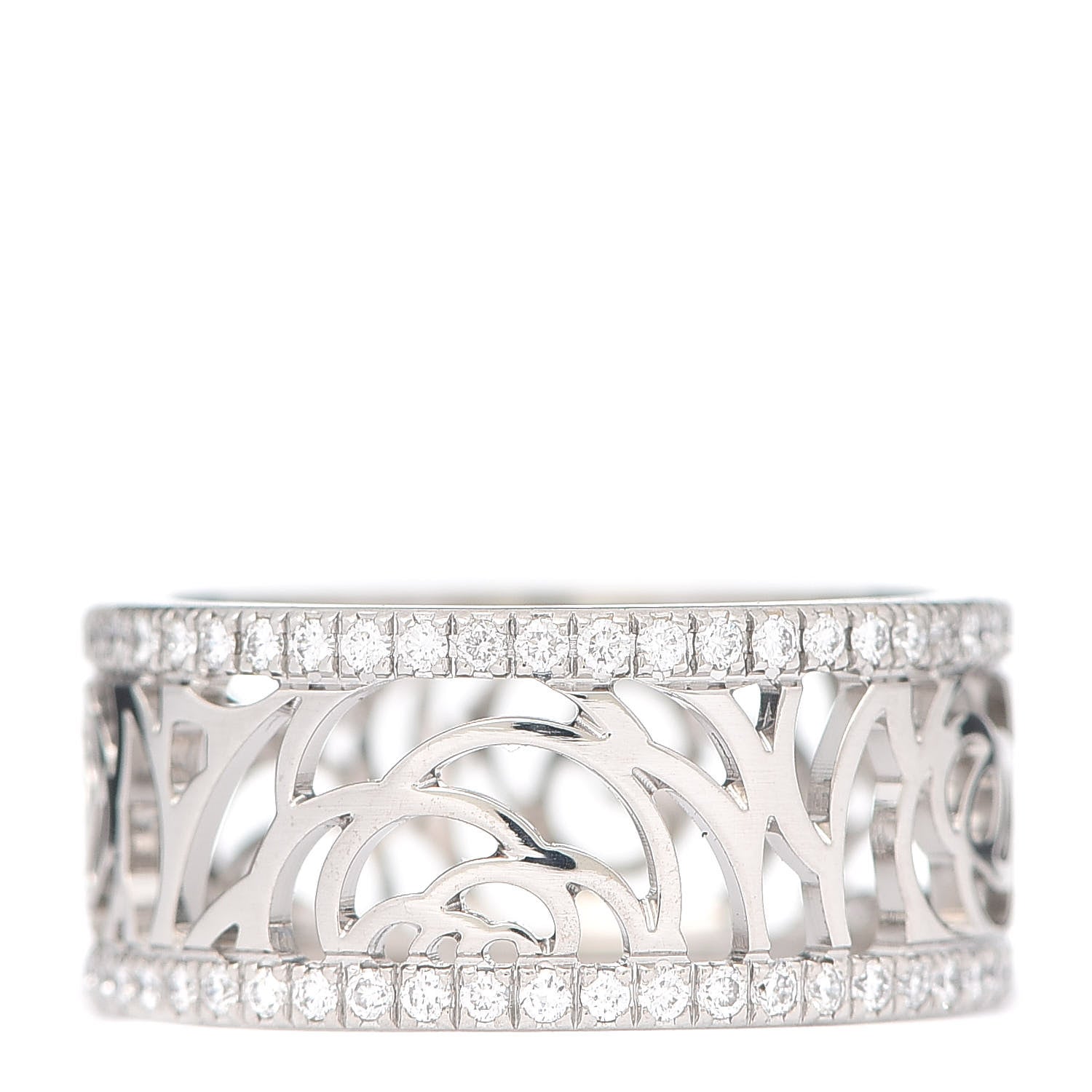 Chanel 18K White Gold Diamond Camellia Ajoure Band Ring 53 6.25 3 of 5