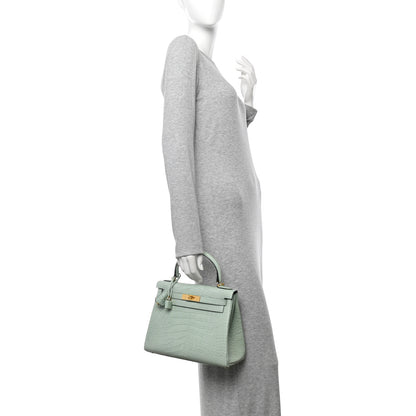 Hermes Matte Alligator Kelly Retourne 28 Vert D'eau 2 of 11