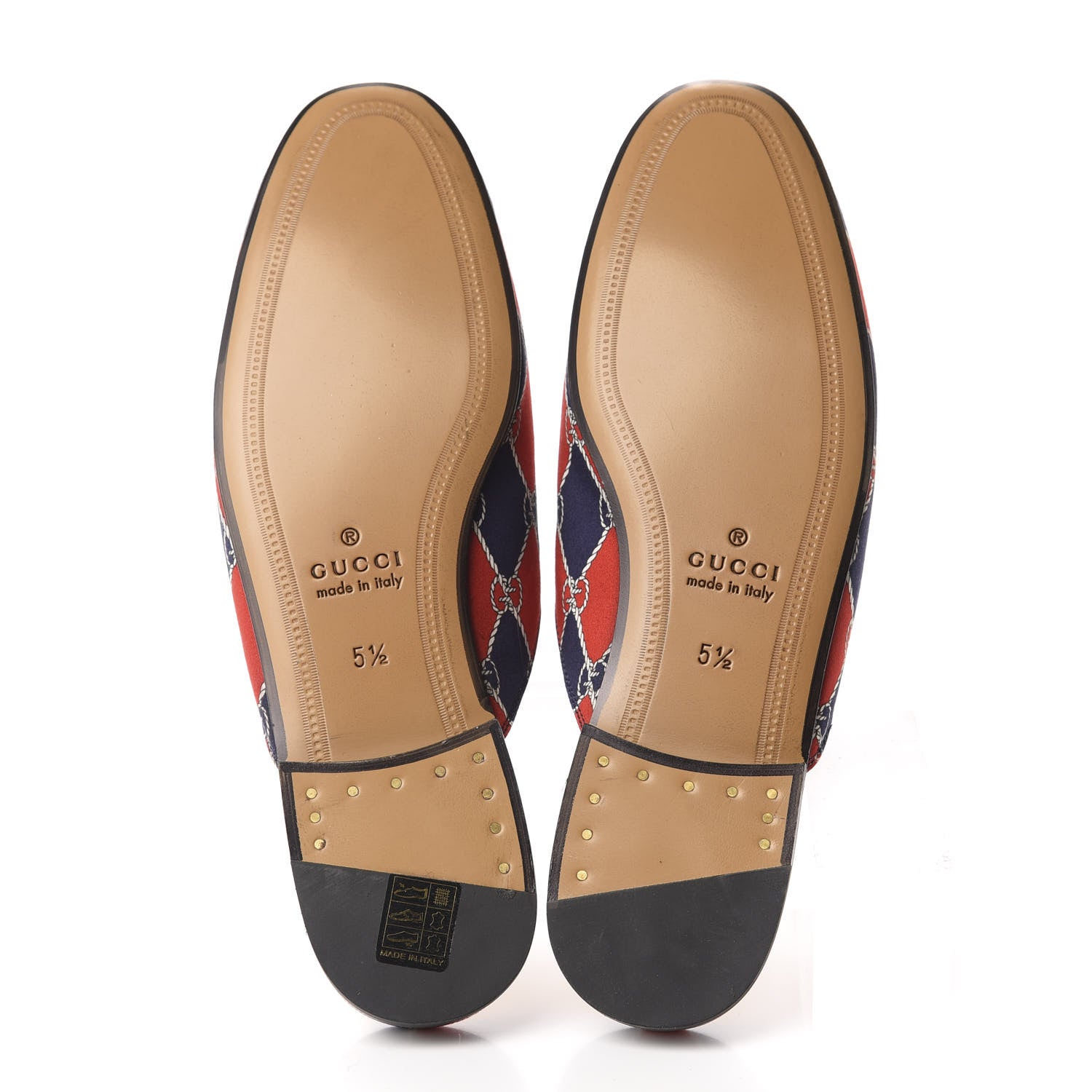 Gucci Mini GG Rhombus Chain Mens Princetown Slippers 5.5 Royal Bleuett Red 6 of 10