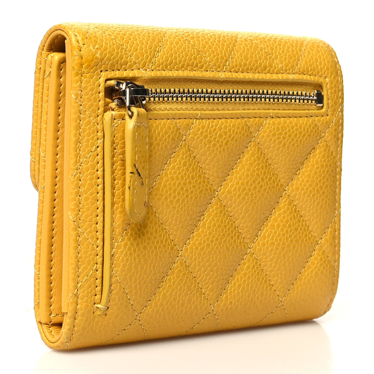 Caviar Quilted Compact Flap Wallet Yellow