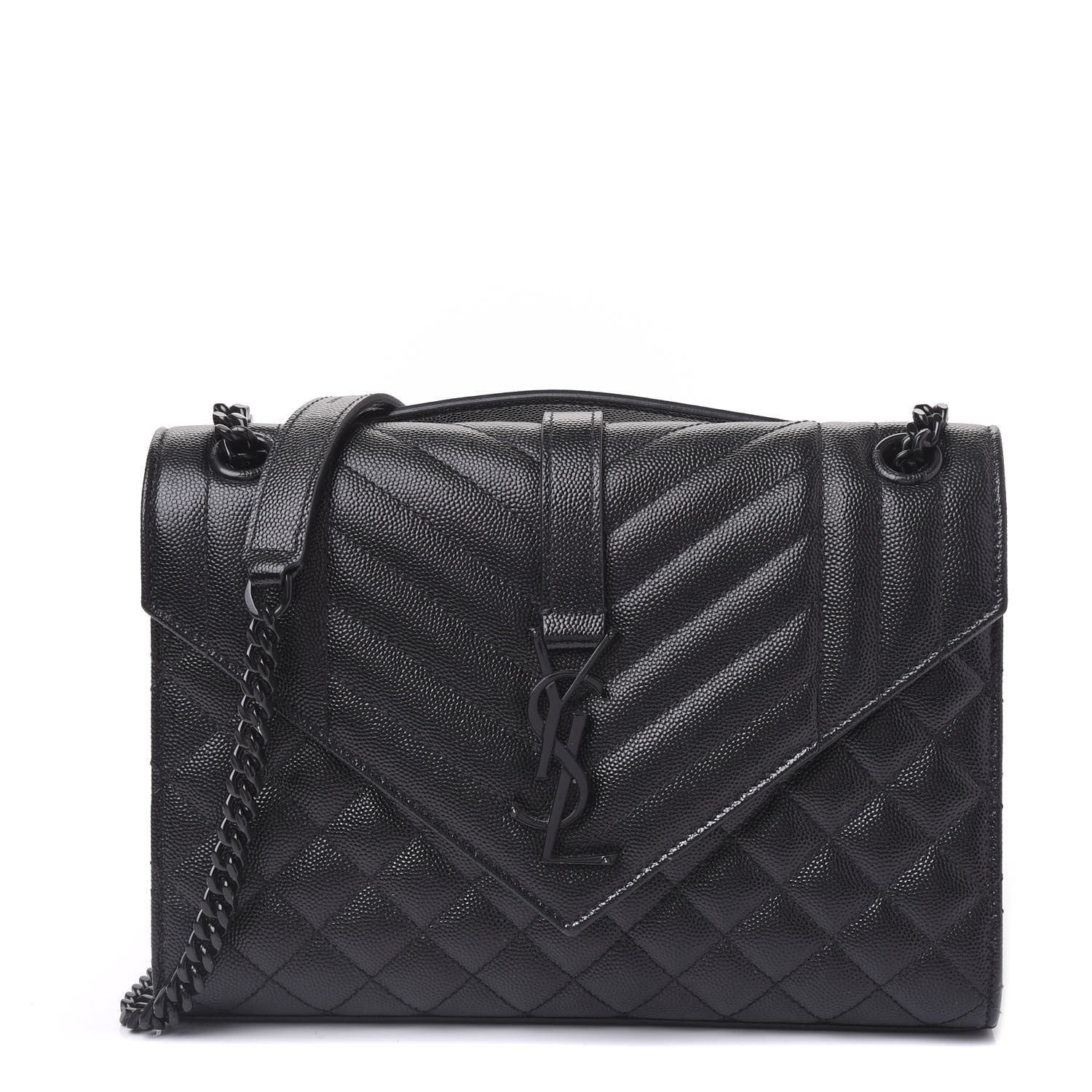 Saint Laurent Grain De Poudre Textured Mixed Matelasse Triquilt Medium Monogram Satchel Black 1 of 8