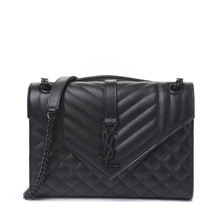 Saint Laurent Grain De Poudre Textured Mixed Matelasse Triquilt Medium Monogram Satchel Black 1 of 8