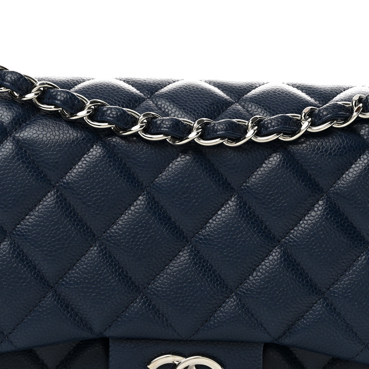 Caviar Quilted Jumbo Double Flap Navy Blue