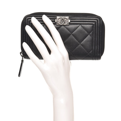 Chanel Lambskin Quilted Small Boy Zip Around Wallet Black 2 of 10