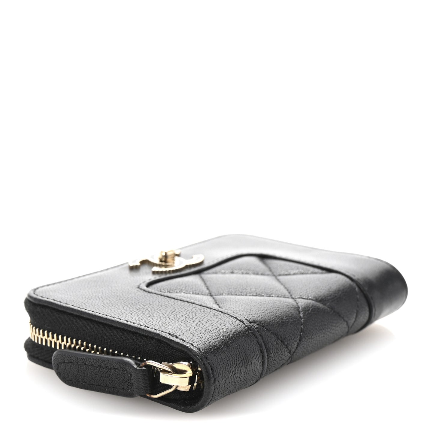 Sheepskin Quilted Mademoiselle Vintage Zip Coin Purse Black