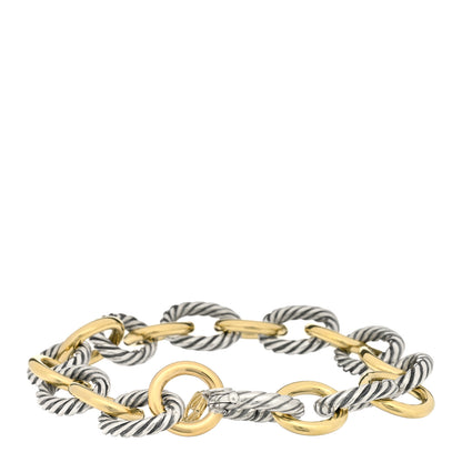 David Yurman Sterling Silver 18K Yellow Gold 12mm Large Oval Link Bracelet 2 of 3