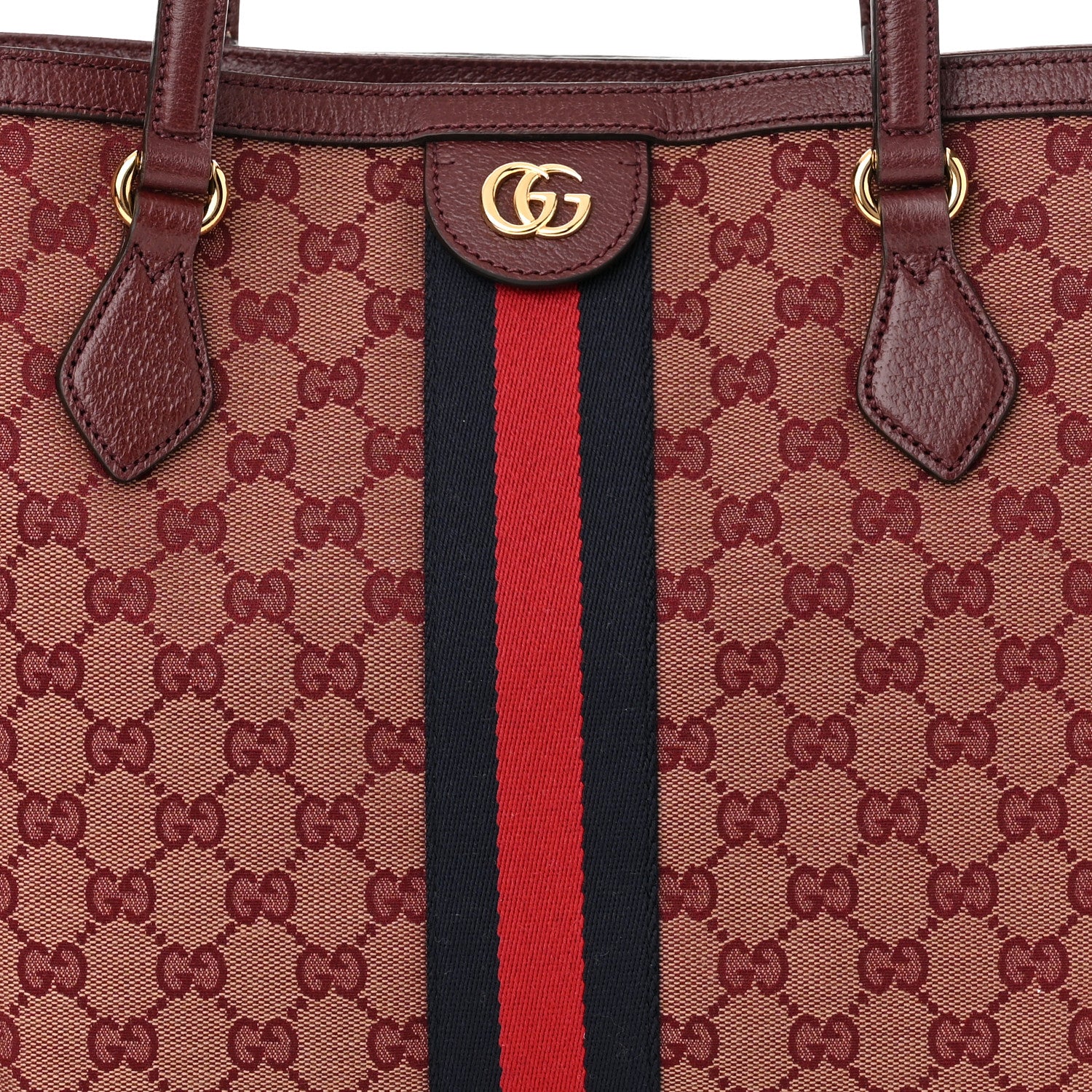 Gucci Monogram Textured Dollar Calfskin Web Medium Ophidia Shopping Tote Sahara Rubino Chardonnay 8 of 11