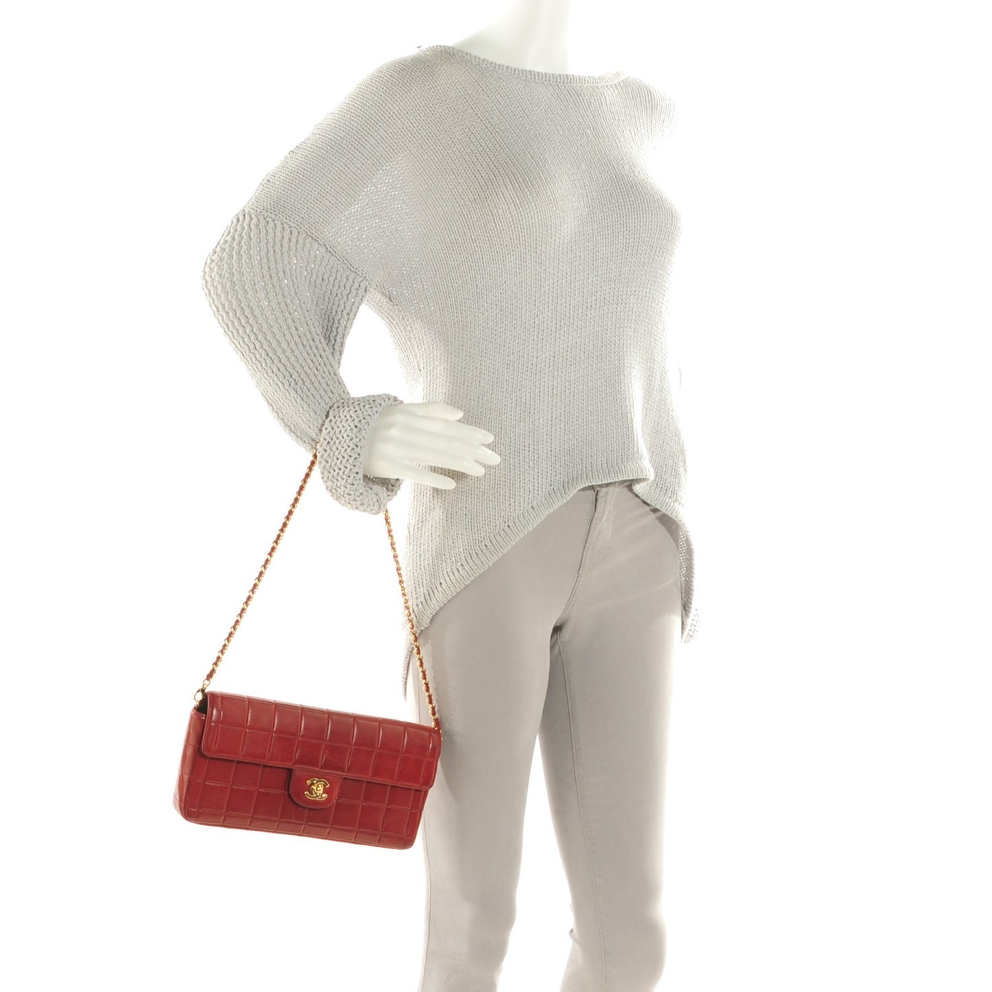 Lambskin Quilted East West Chocolate Bar Flap Red