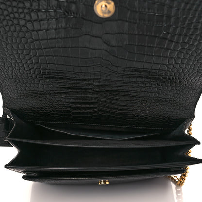 Saint Laurent Calfskin Crocodile Embossed Large Monogram Sunset Black 5 of 10