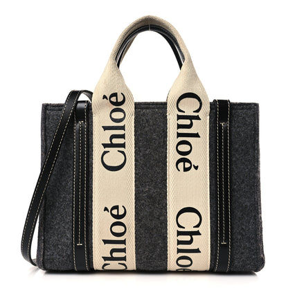 Chloe Felt Calfskin Small Woody Ribbon Tote With Strap Cashmere Grey 1 of 11