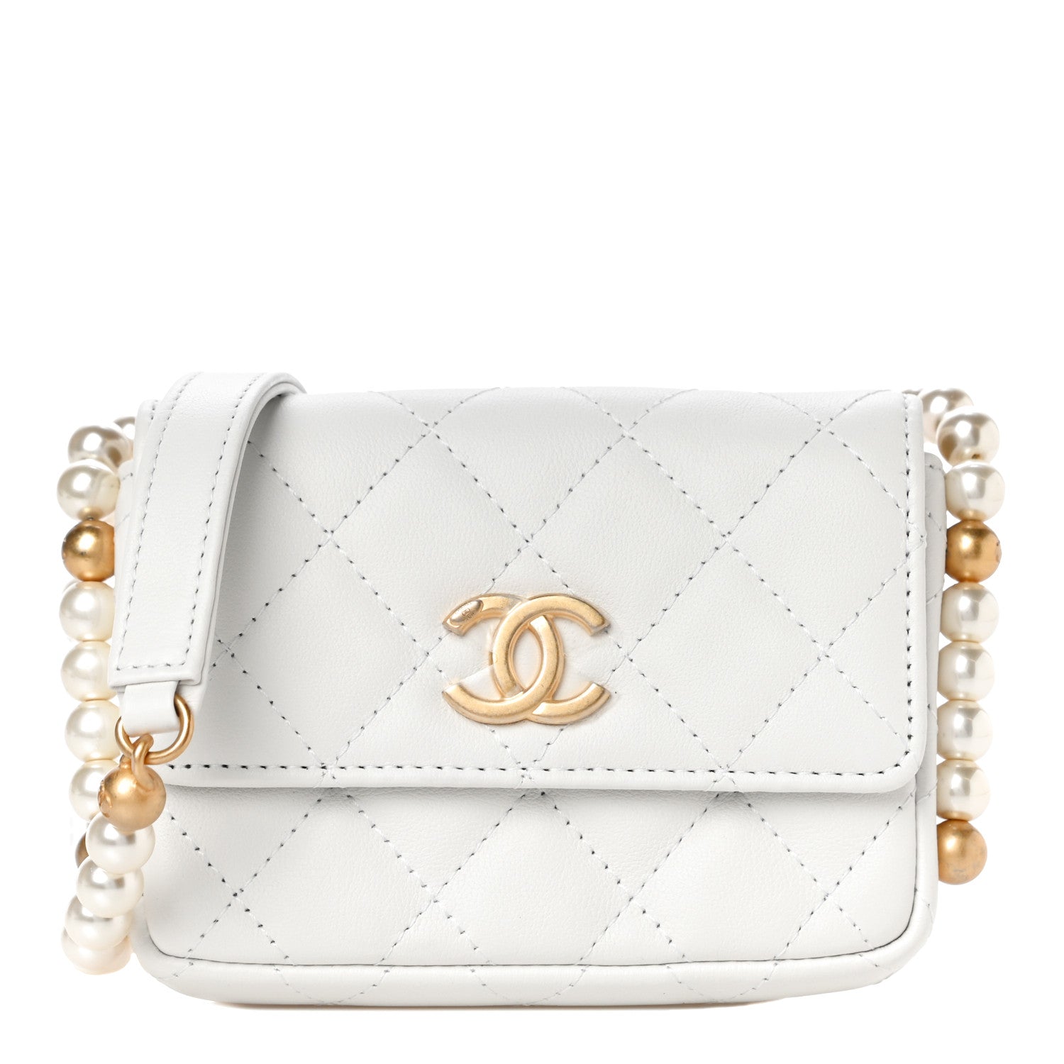 Chanel Calfskin Quilted About Pearls Card Holder Flap With Chain White 1 of 11