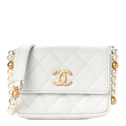 Chanel Calfskin Quilted About Pearls Card Holder Flap With Chain White 1 of 11