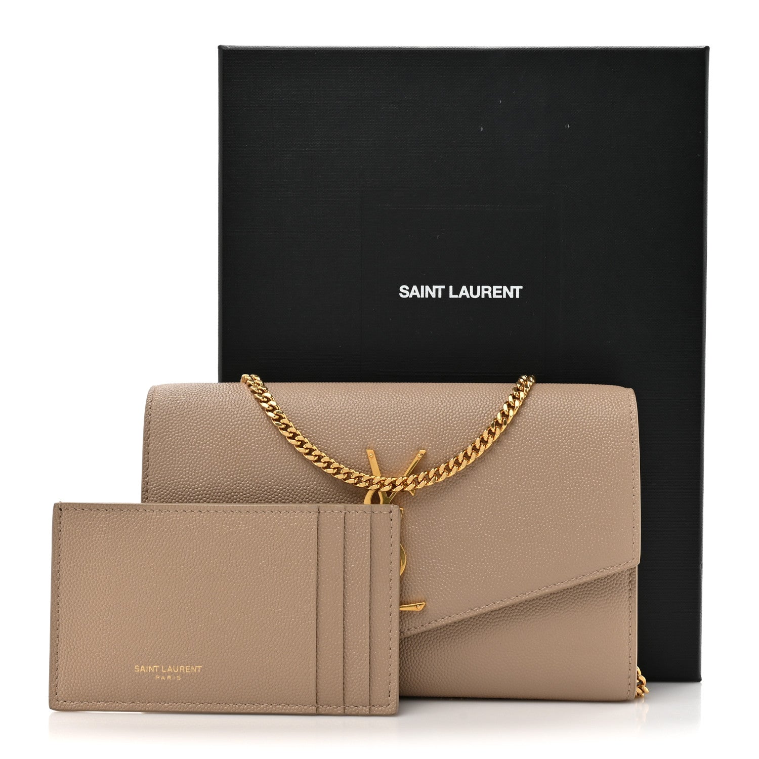 Saint Laurent Grain De Poudre Monogram Uptown Chain Wallet Dark Beige 15 of 15