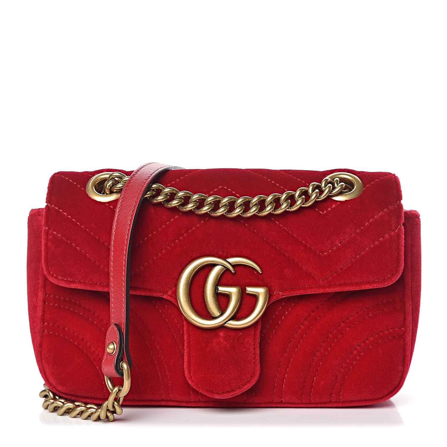 Gucci Velvet Matelasse Mini GG Marmont Shoulder Bag Hibiscus Red 1 of 10