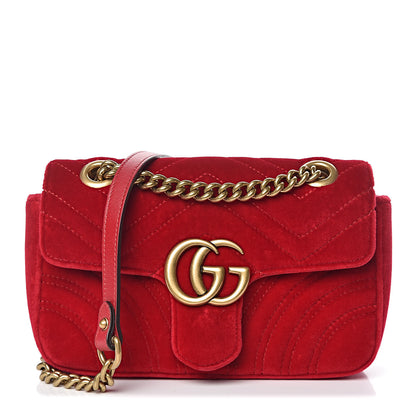Gucci Velvet Matelasse Mini GG Marmont Shoulder Bag Hibiscus Red 1 of 10