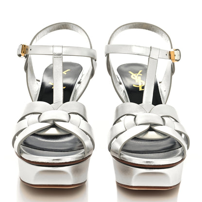 Saint Laurent Metallic Nappa Tribute 75 Platform Sandals 37 Silver 2 of 8