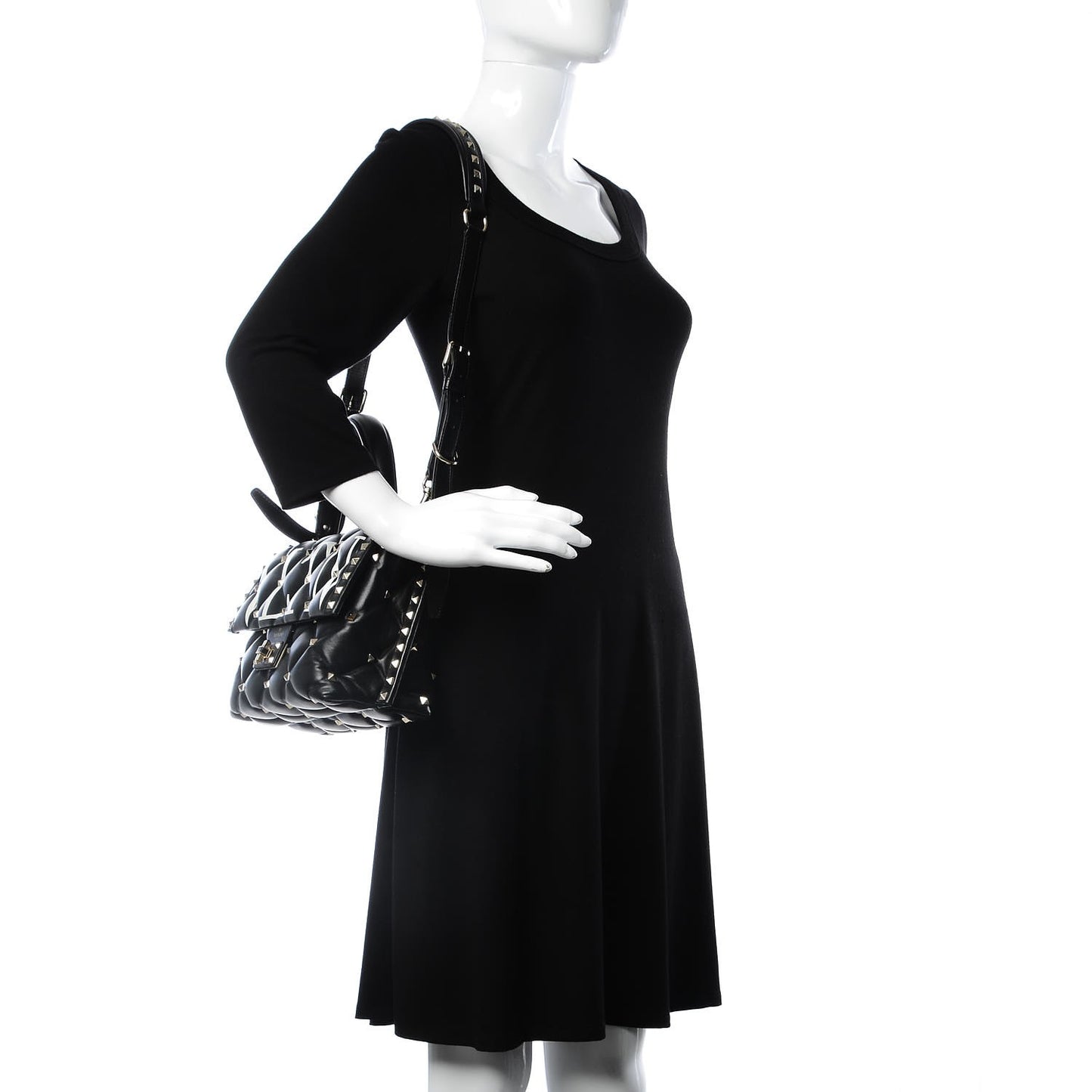 Lambskin VLTN Print Candystud Top Handle Bag Black