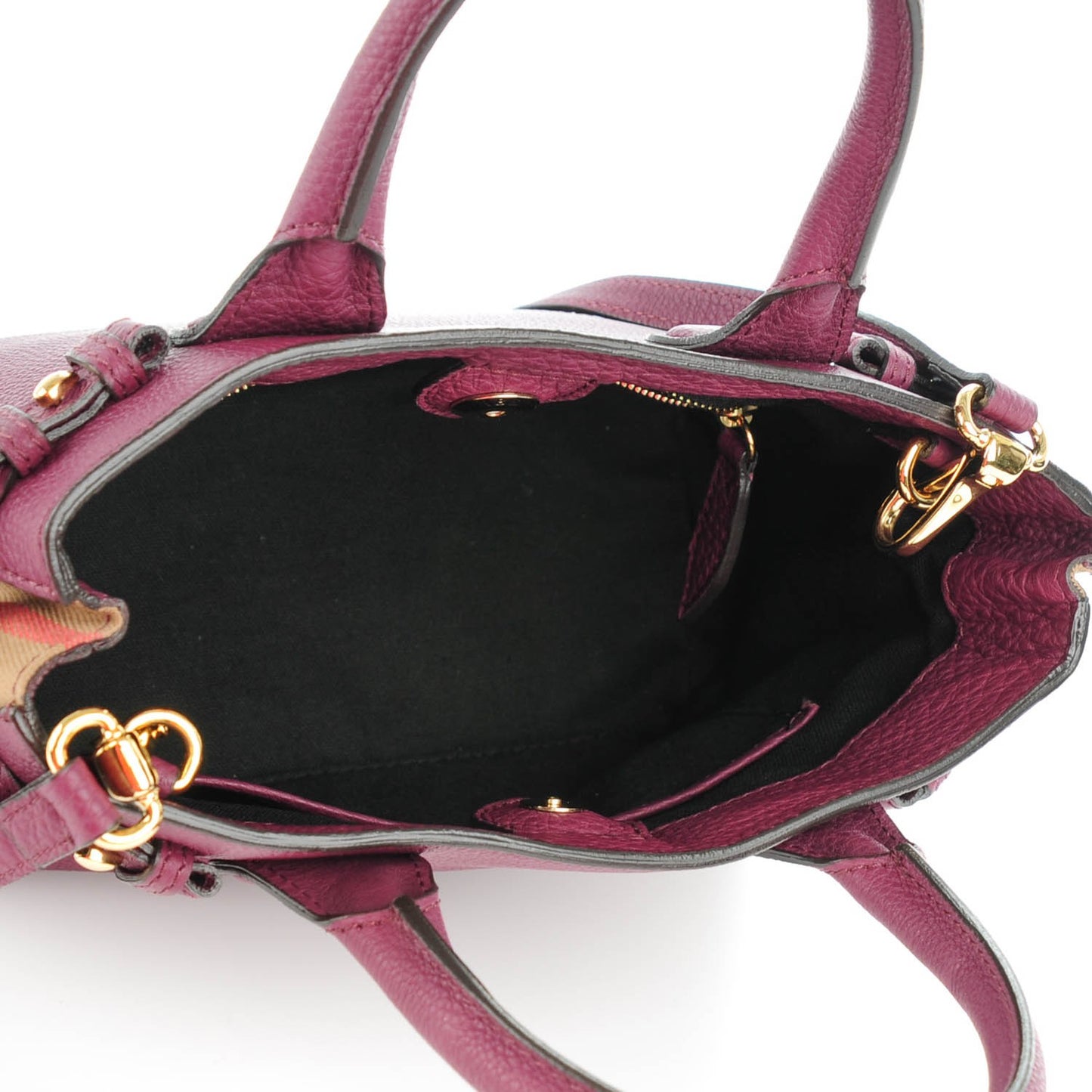 Grainy Calfskin House Check Small Banner Tote Elderberry