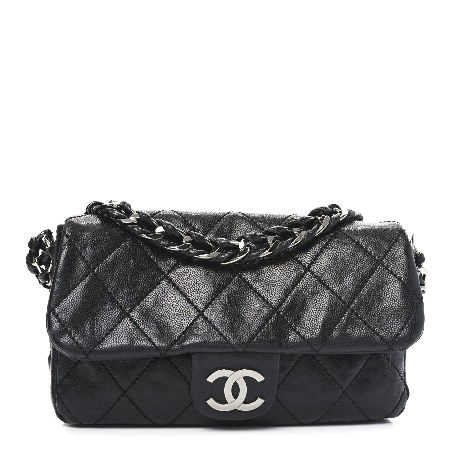 Glazed Caviar Quilted Medium Modern Chain Flap Black