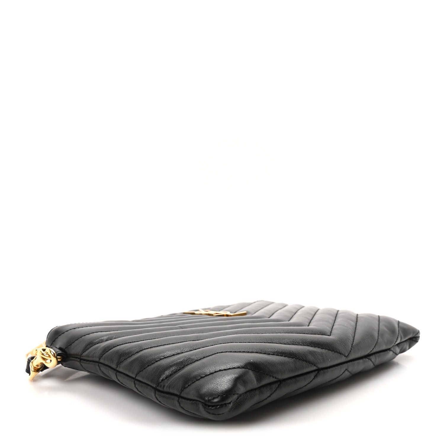 Saint Laurent Calfskin Matelasse Chevron Monogram A5 Wristlet Black 4 of 10