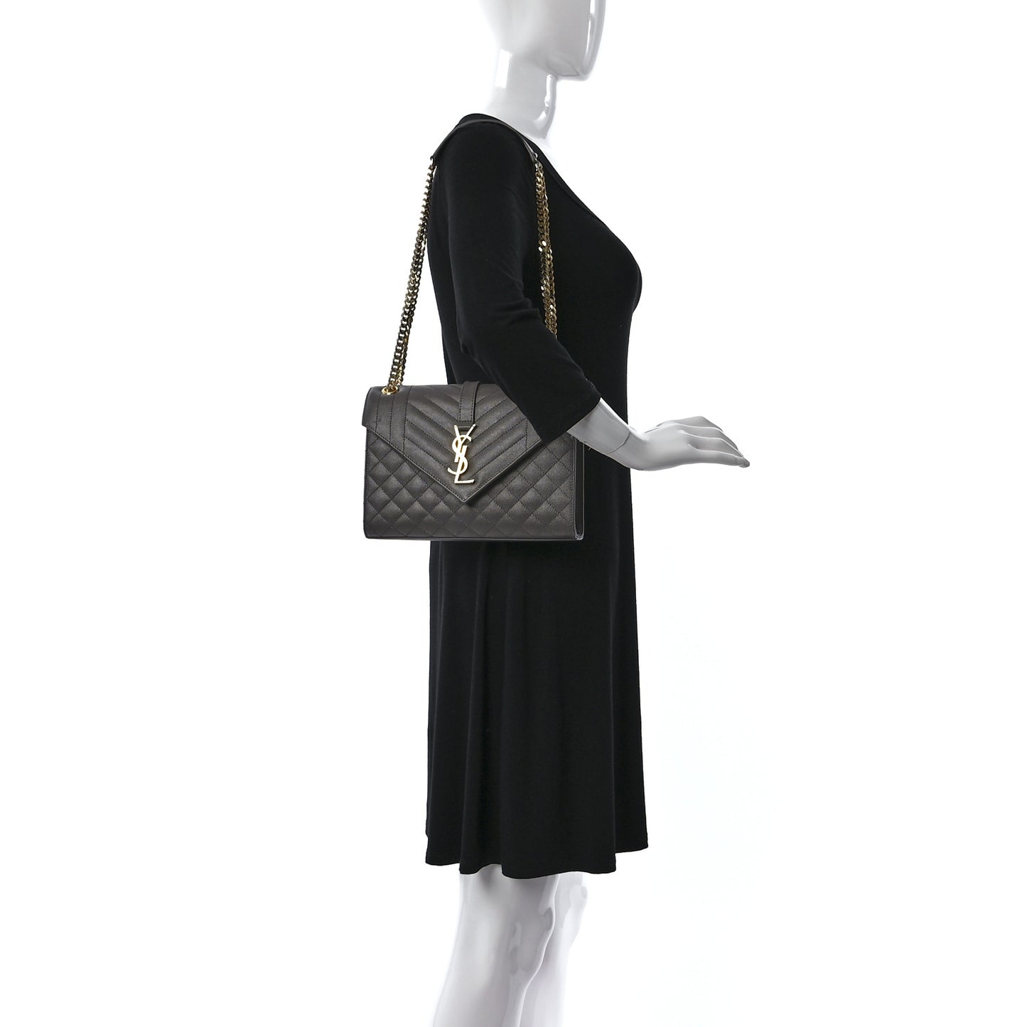 Grain De Poudre Textured Mixed Matelasse Medium Triquilt Monogram Satchel Fog