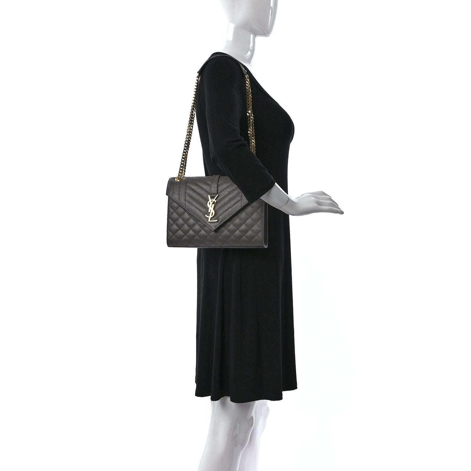 Saint Laurent Grain De Poudre Textured Mixed Matelasse Medium Triquilt Monogram Satchel Fog 2 of 9