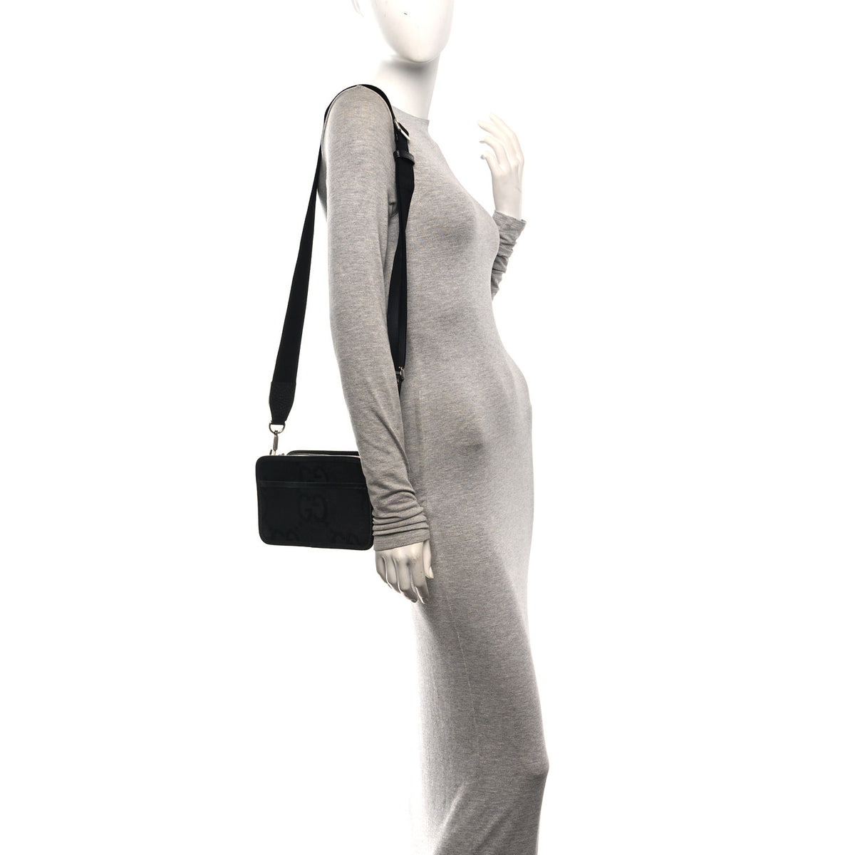 Monogram Jumbo GG Textured Dollar Calfskin Web Mini Crossbody Bag Black
