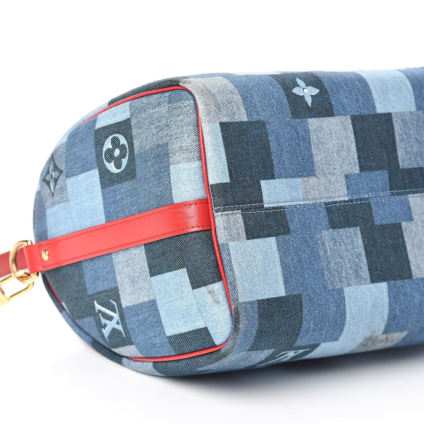 Denim Damier Monogram Patchwork Speedy Bandouliere 30 Blue Rouge