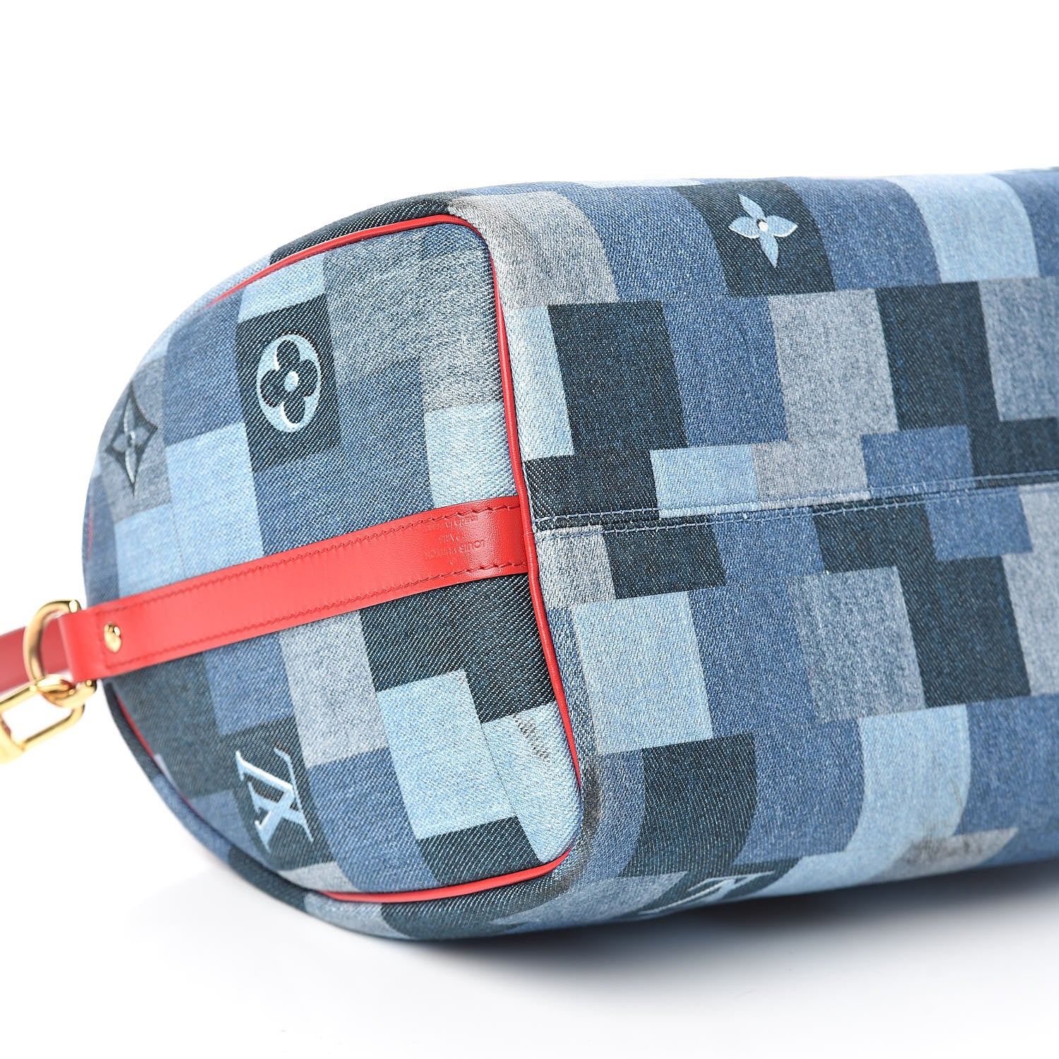 Louis Vuitton Denim Damier Monogram Patchwork Speedy Bandouliere 30 Blue Rouge 10 of 11