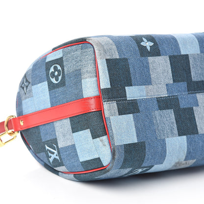 Louis Vuitton Denim Damier Monogram Patchwork Speedy Bandouliere 30 Blue Rouge 10 of 11