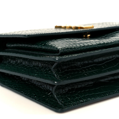 Saint Laurent Calfskin Crocodile Embossed Medium Monogram Sunset Dark Green 10 of 12