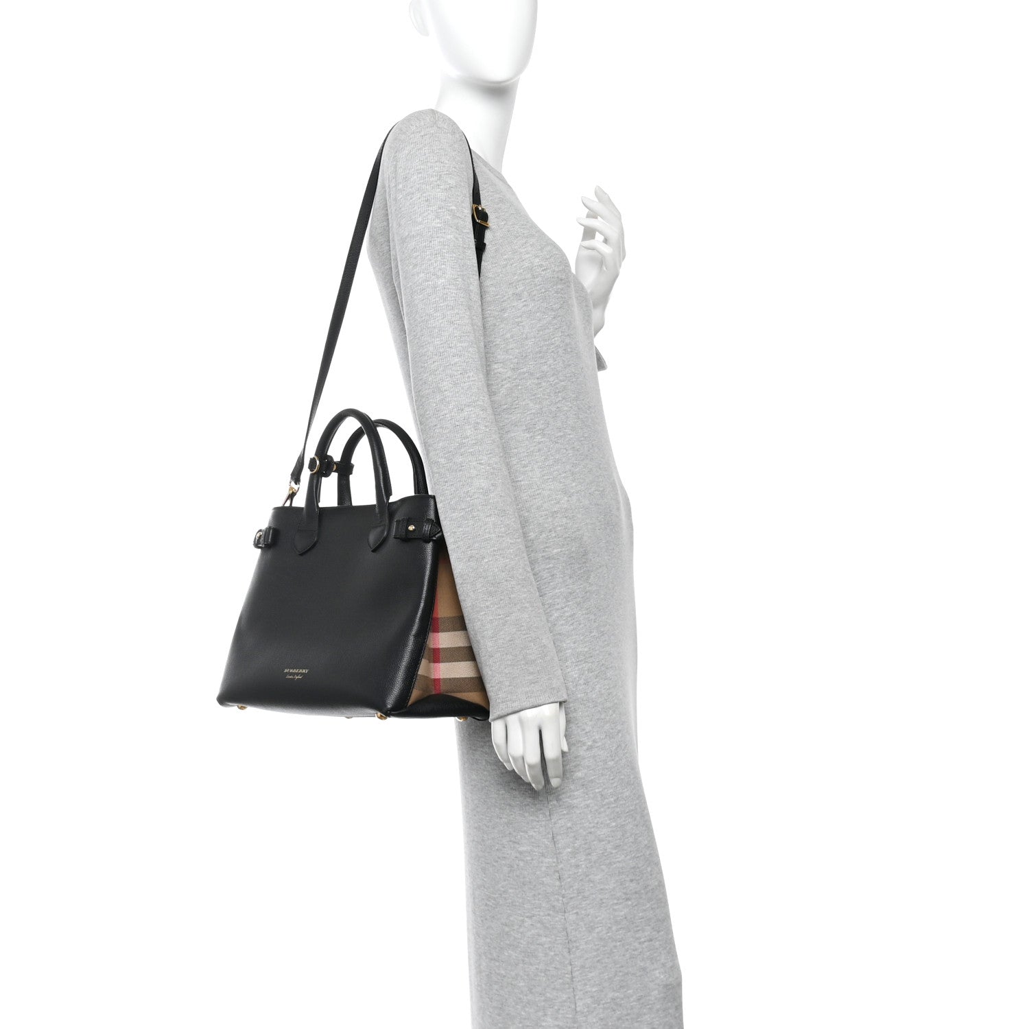 Burberry Derby Calfskin Medium Banner Tote Black 2 of 9