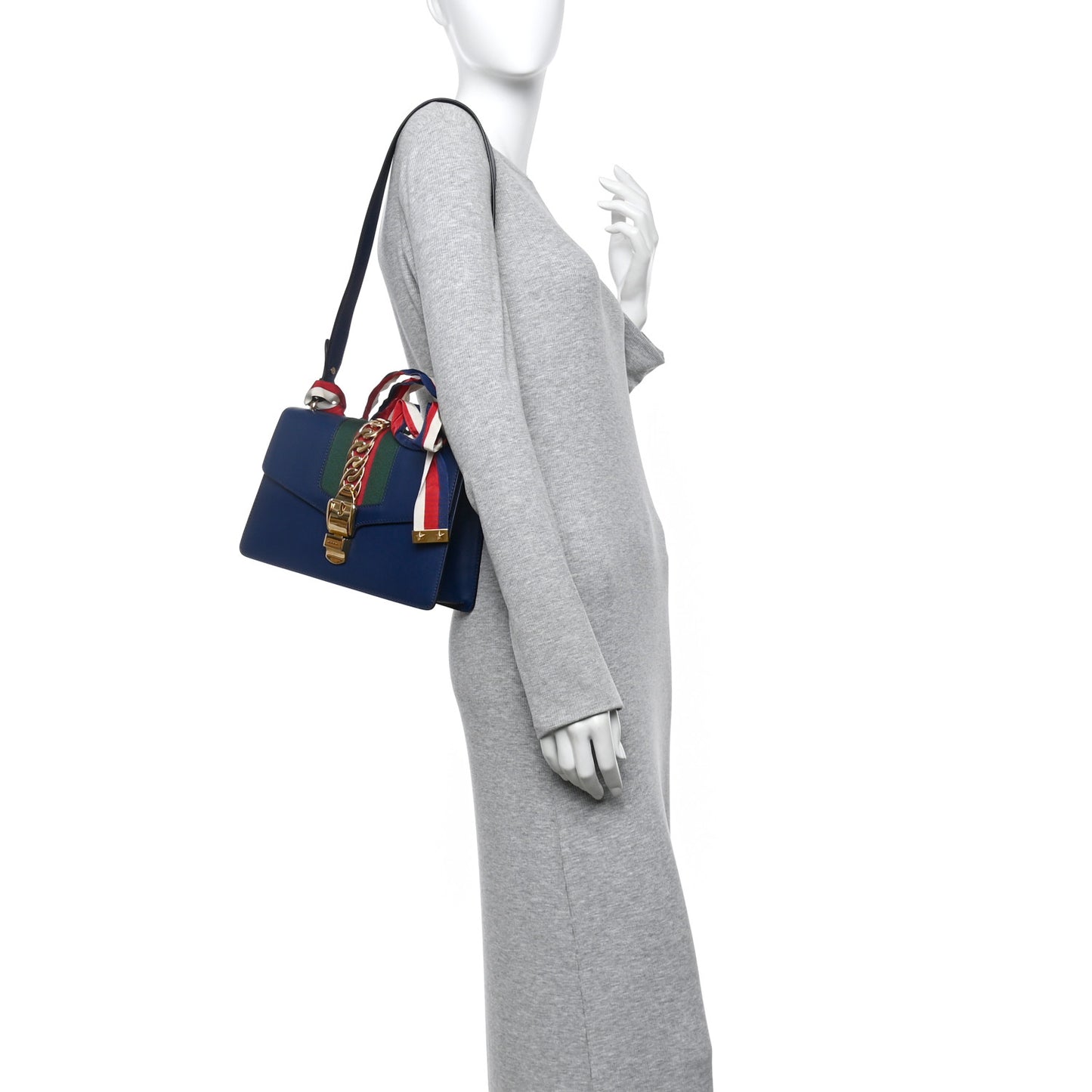 Vitello Fontanella Web Small Sylvie Shoulder Bag Blue Agata