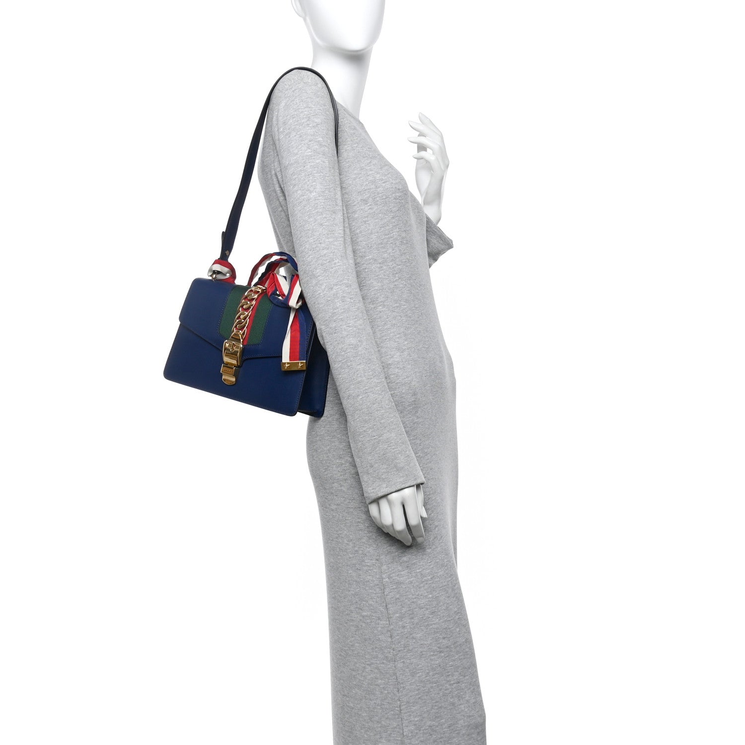 Gucci Vitello Fontanella Web Small Sylvie Shoulder Bag Blue Agata 2 of 10