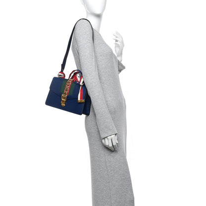 Gucci Vitello Fontanella Web Small Sylvie Shoulder Bag Blue Agata 2 of 10