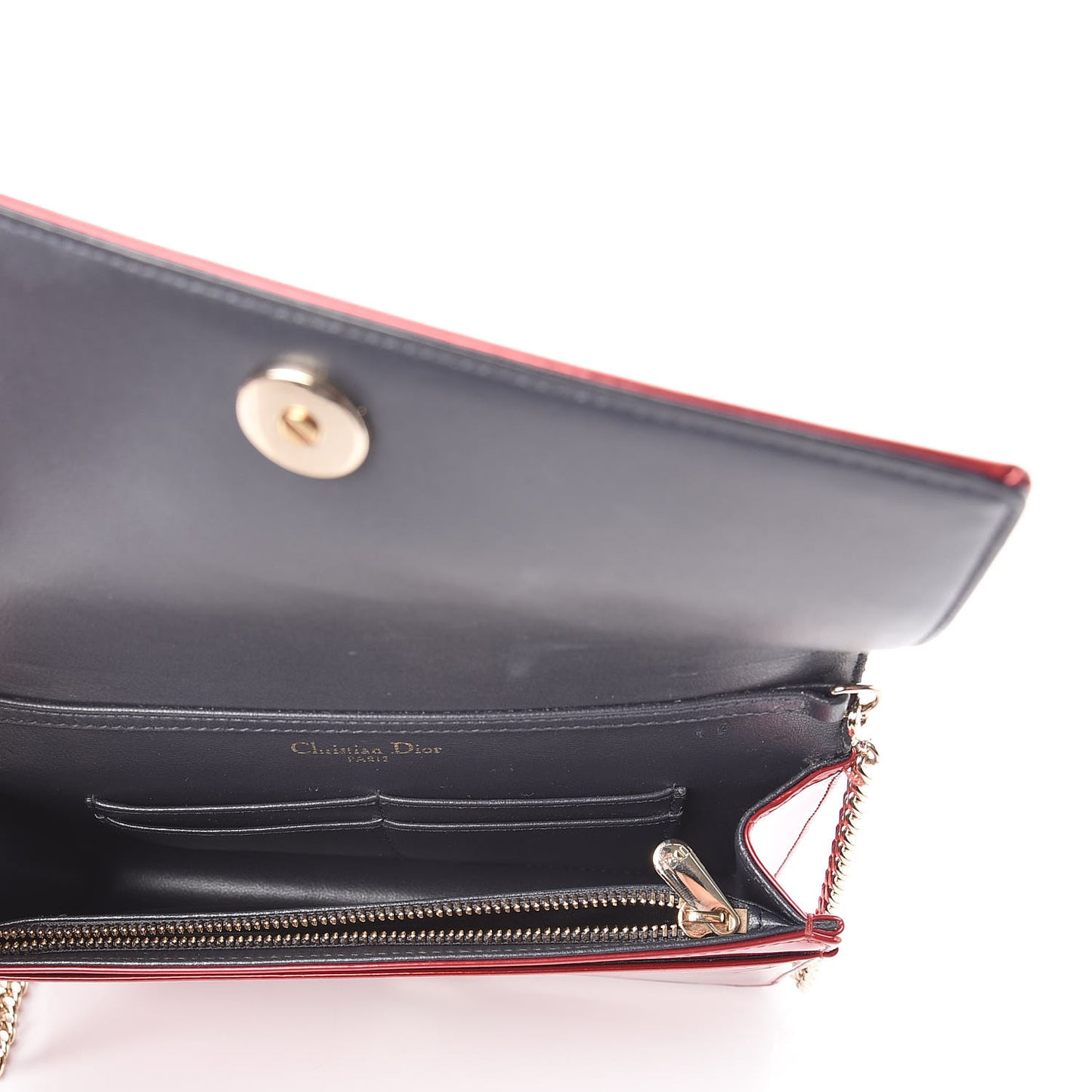 Metallic Patent Micro-Cannage Diorama Wallet on Chain Pouch Red