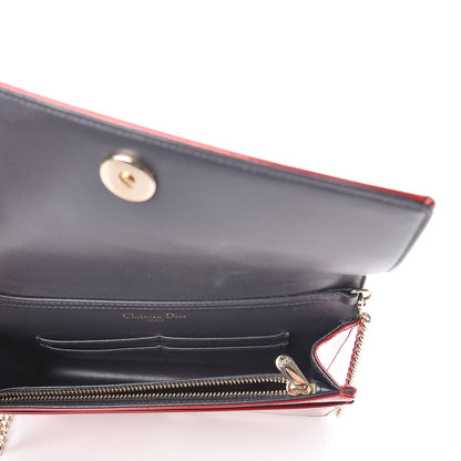 Christian Dior Metallic Patent Micro-Cannage Diorama Wallet on Chain Pouch Red 5 of 8