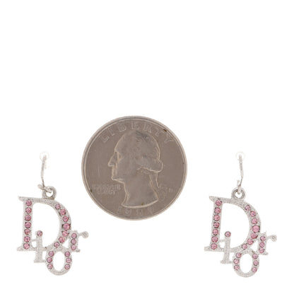 Christian Dior Crystal Logo Earrings Pink 2 of 4
