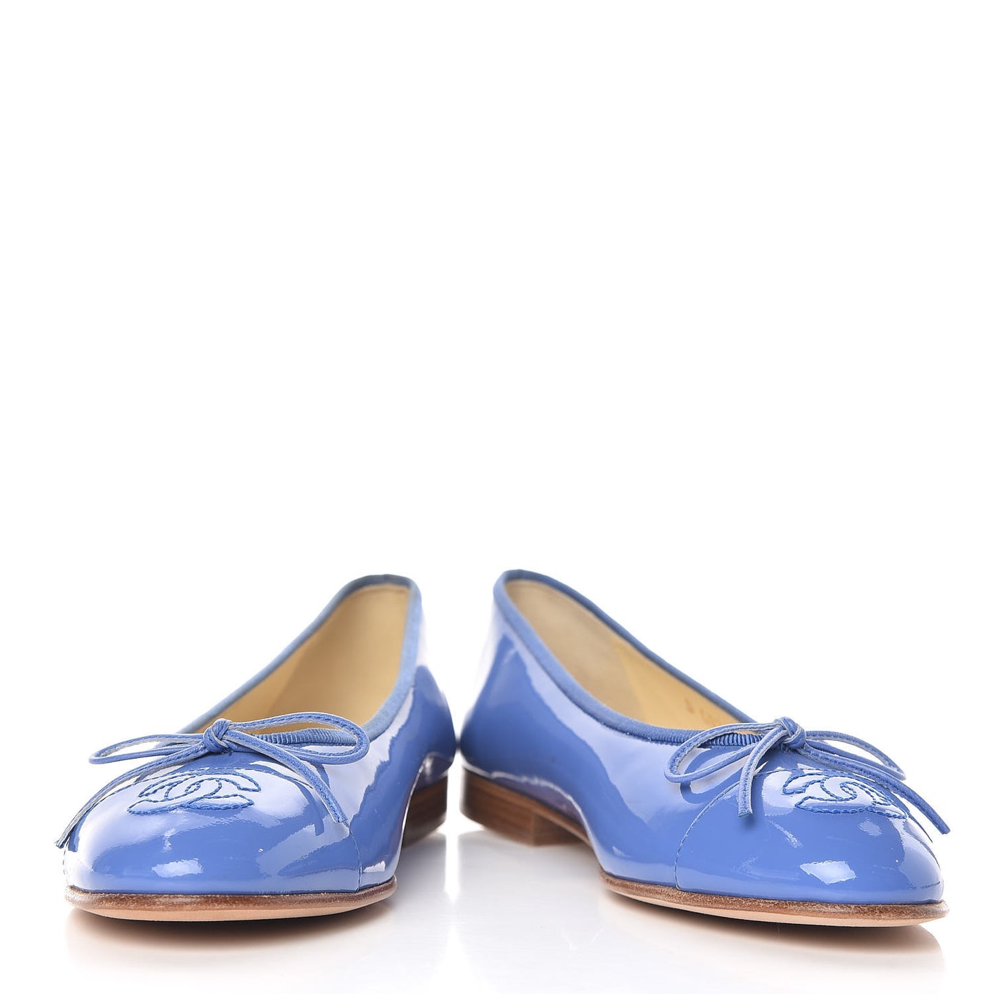 Patent Calfskin CC Cap Toe Ballerina Flats 36 Blue