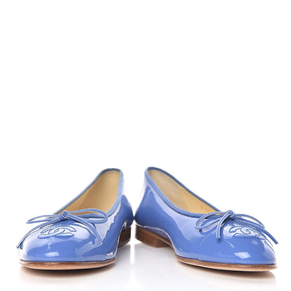 Chanel Patent Calfskin CC Cap Toe Ballerina Flats 36 Blue 5 of 10