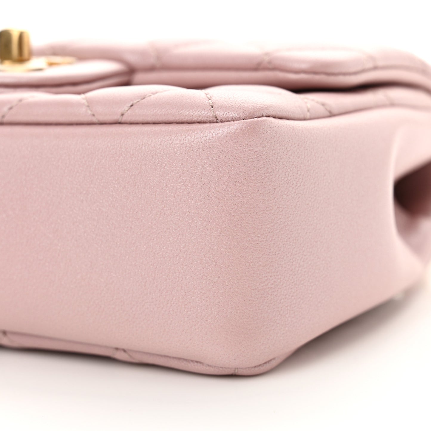 Shiny Lambskin Quilted Pearl Twist Mini Square Flap Light Pink