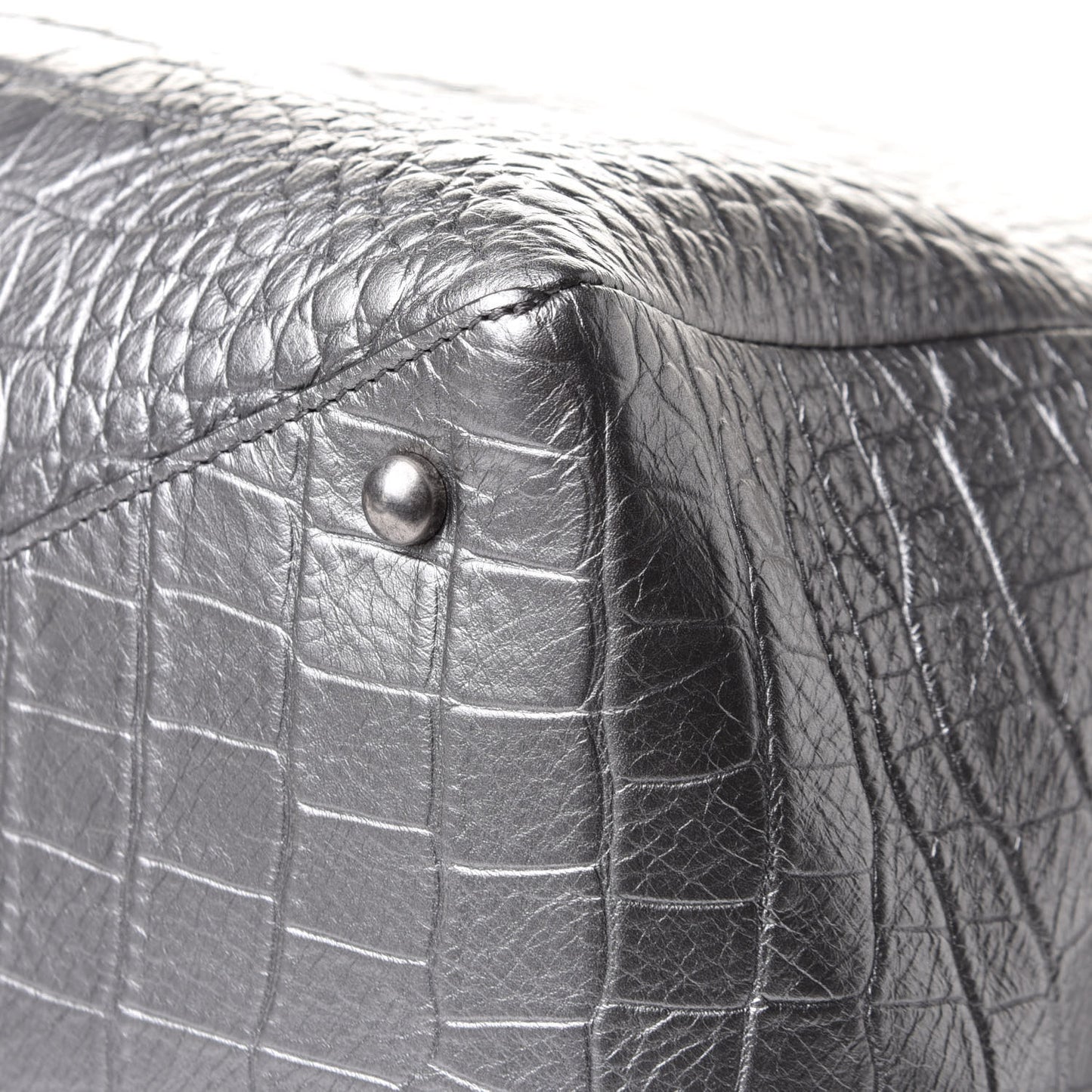 Calfskin Crocodile Embossed Large Shopping Tote Silver